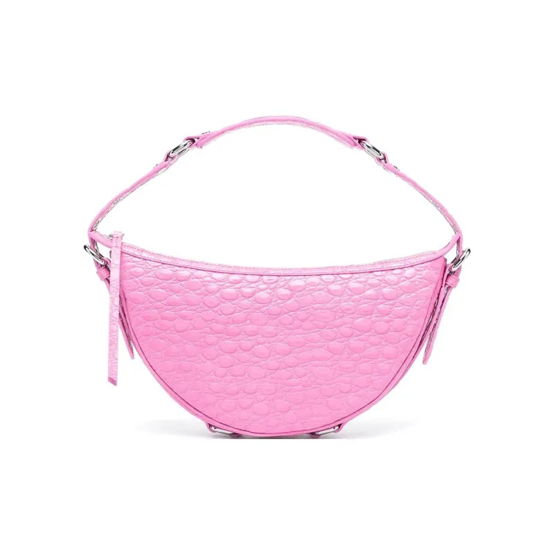 By Far Crocodile Pattern Embossed Cow Leather One Shoulder Handbag Women's Fuchsia-0