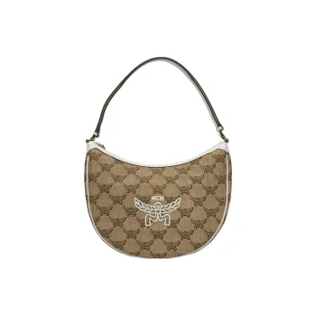 MCM Jacquard Fabric HOBO Bag Shoulder Bag Medium Size Women's Beige