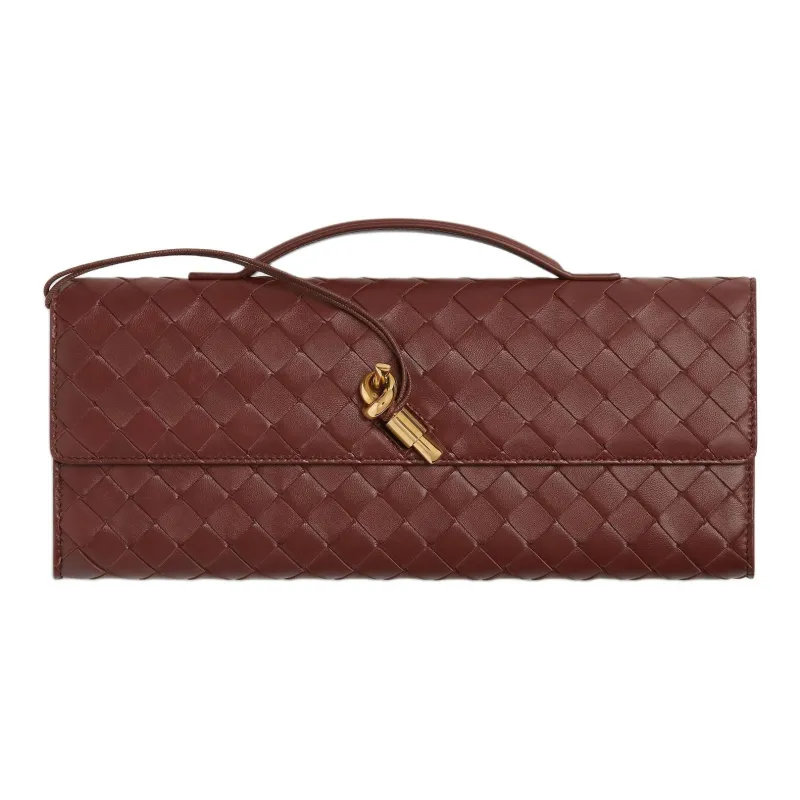 Bottega Veneta Andiamo Series Sheepskin Clutch Women's Sapele Red-0