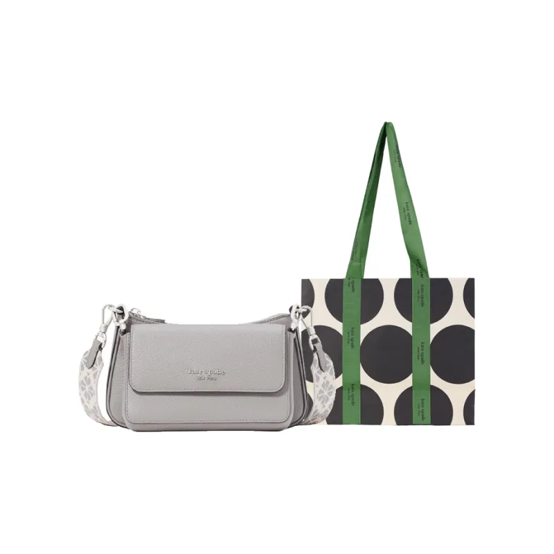 Kate Spade Cow Leather Shoulder Bag, Crossbody Bag Medium Size Women's Rain Cloud Gray-11
