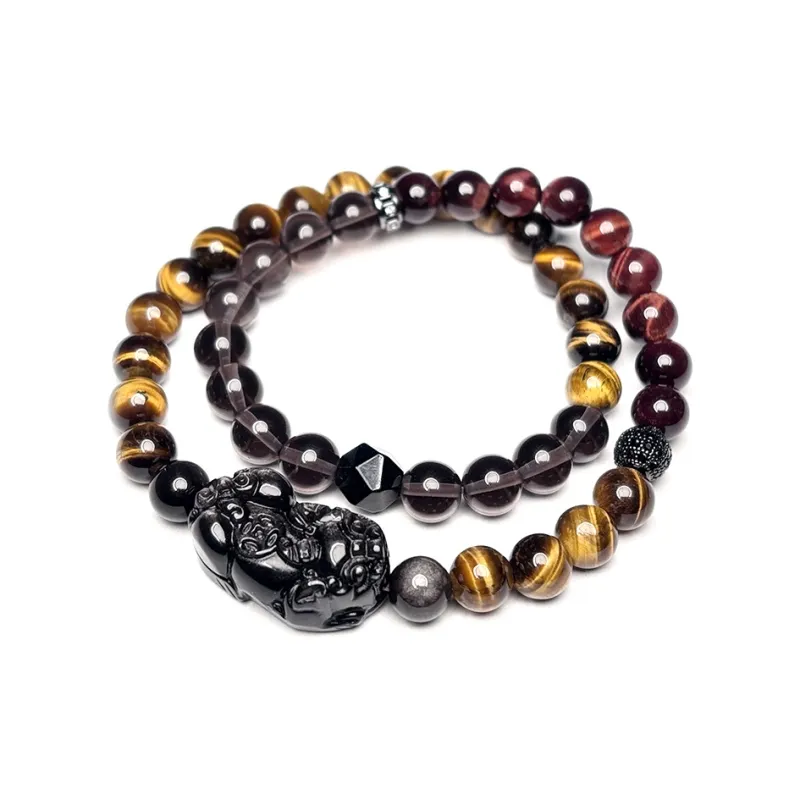 MOUNTAINS AND MANS Tiger's Eye Stone New Chinese Style Luxury Layering Good Luck Beaded Bracelet Men's-3