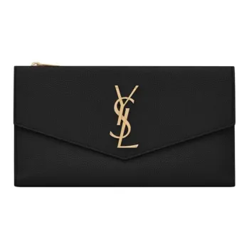 SAINT LAURENT UPTOWN Grained Embossed Leather Clutches Wallets Large Size Women's Black