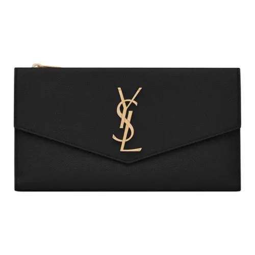 SAINT LAURENT UPTOWN Grained Embossed Leather Clutches Wallets Large Size Women's Black