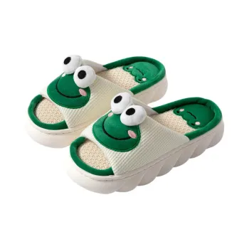 Gentle Welcome Home Couple Linen Slippers Four Seasons Slip Resistant Platform Cute Cartoon Frog Slippers