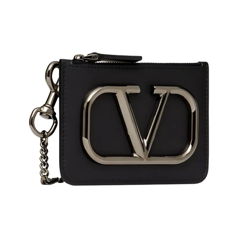 Valentino Vlogo Calfskin Card Holder Card Holder Men's Black-1