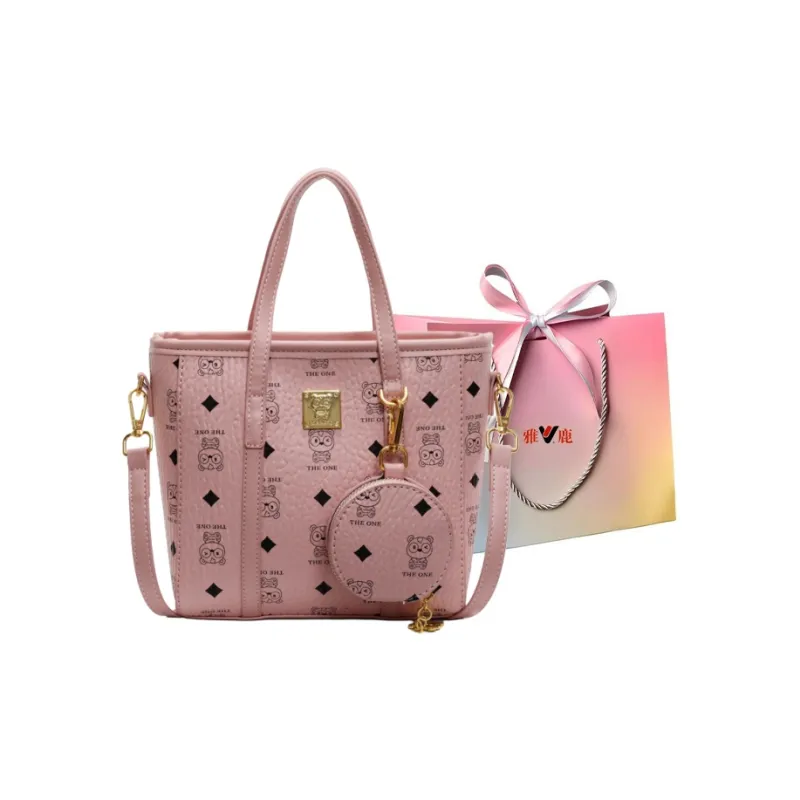 Yalu PU Basket Bag, One Shoulder Handbag Women's Pink/Brown/Ecru-0