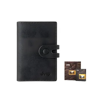 Jeep Top Grain Cow Leather Leather Clip Wallet Card Holder Regular Men's Black