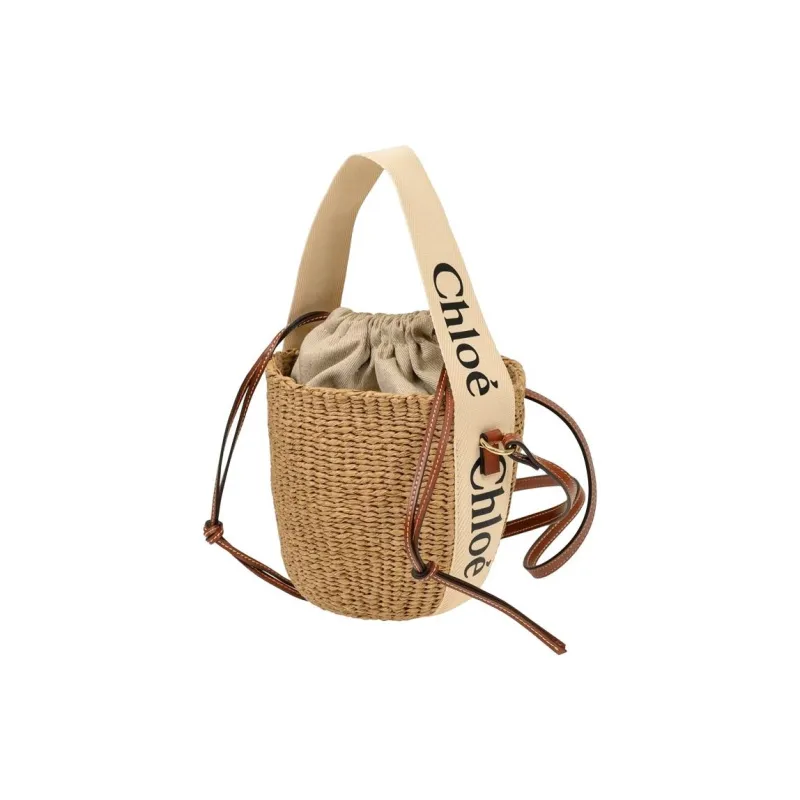 Chloe Woody Straw Bucket Bag, One Shoulder Handbag Women's Ecru-1