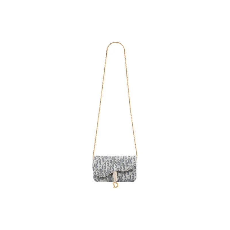 DIOR Cotton Saddle Bag, Shoulder Bag Medium Size Women's Blue-1