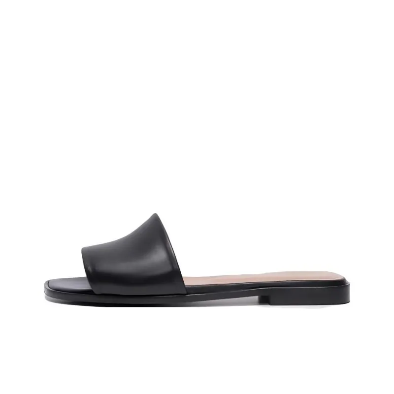 FLATTERED Rubber Sole Slide Slippers Women's Black-0