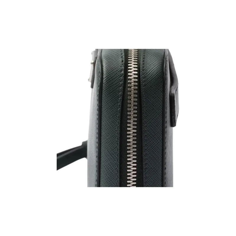 PRADA Saffiano Cow Leather Clutch Unisex Green-5