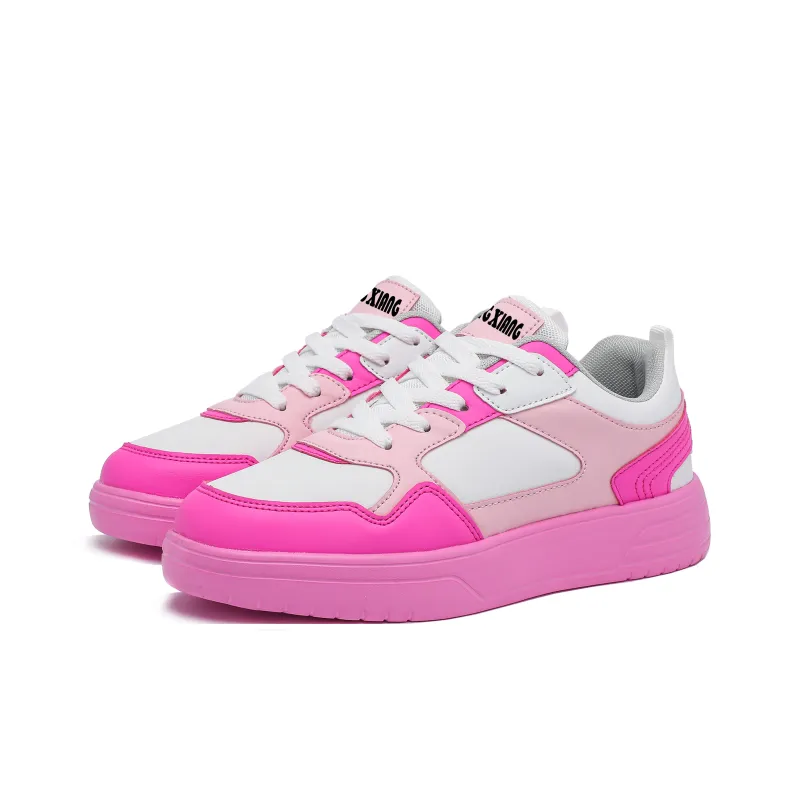 Singing Height Increasing Anti Slip And Wear Resistant Low Top Skateboard Shoes Unisex White Rose Red Pink-2