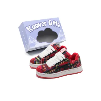 KAAVER OTTO Cushioned Wear Resistant Lightweight Breathable Low Top Skateboard Shoes Unisex Red Plaid