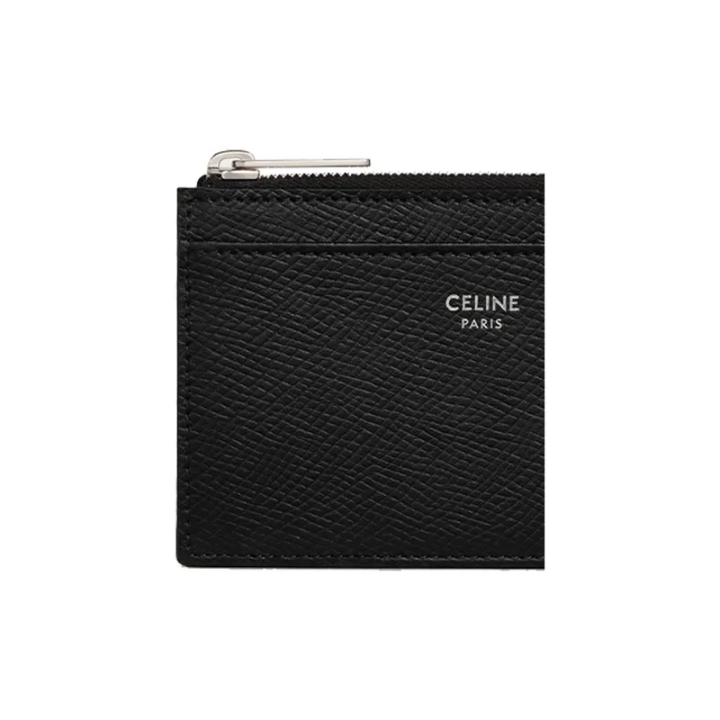CELINE Grained Calfskin Coin Purses Card Holders Mini Women's Black-4