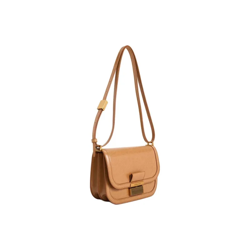 CHARLES&KEITH Polyurethane Synthetic Leather Tofu Bag, Crossbody Bag, Shoulder Bag Women's Medium Umber-1