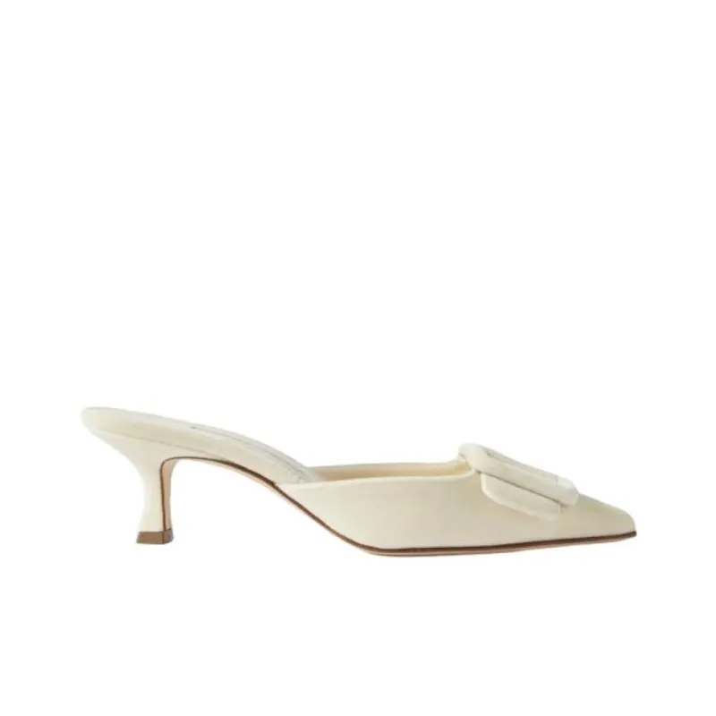 MANOLO BLAHNIK Abrasion Resistant Closed Toe Slippers 5cm Women's Cream-1