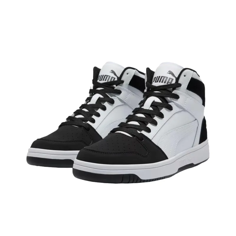PUMA Rebound Layup Anti Slip Wear Resistant High Top Skateboard Shoes Men's White Black-2