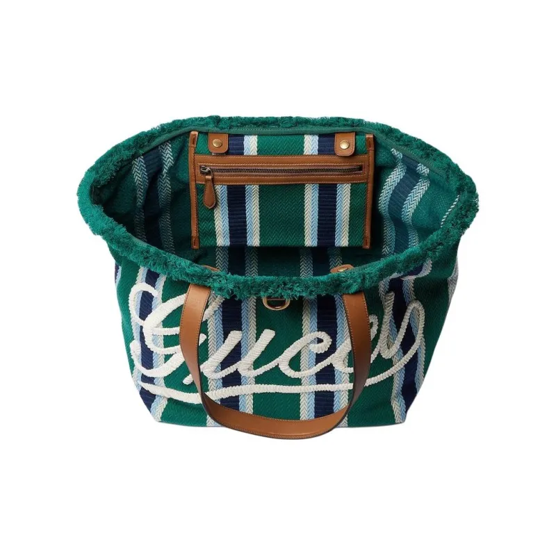 GUCCI Cotton Tote Bag, Shopping Bag, Handbag, Shoulder Bag Medium Size Women's Green-3