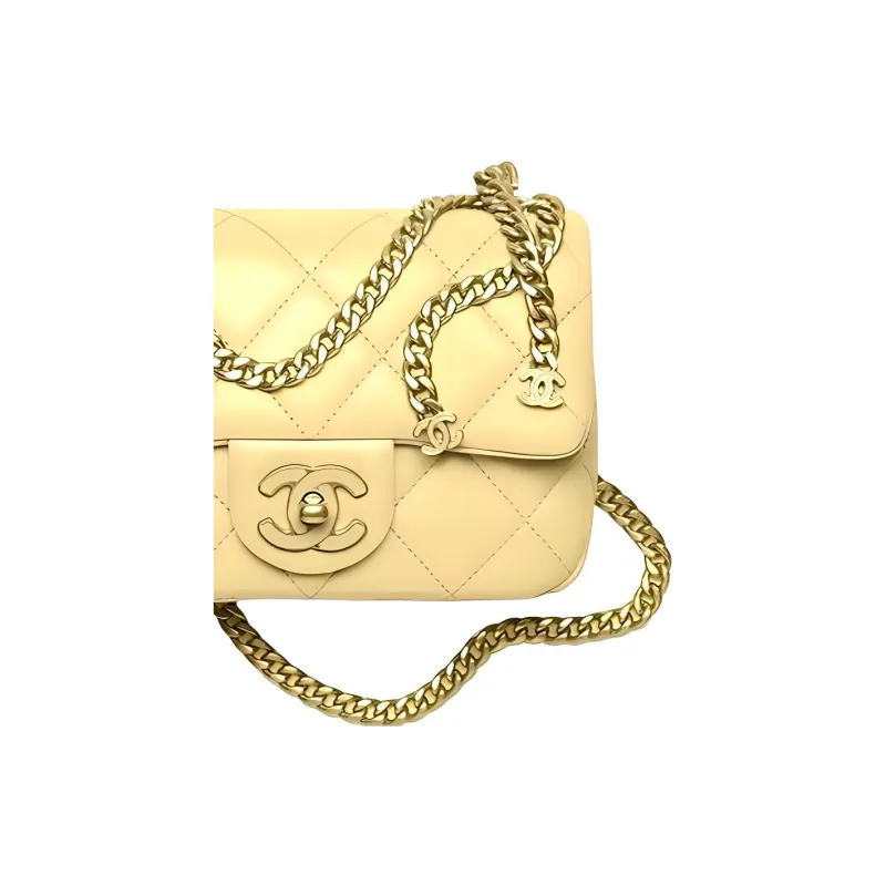 CHANEL 22SS Lambskin Handbag, Shoulder Bag, Crossbody Bag Mini Women's Chick Yellow Color-2