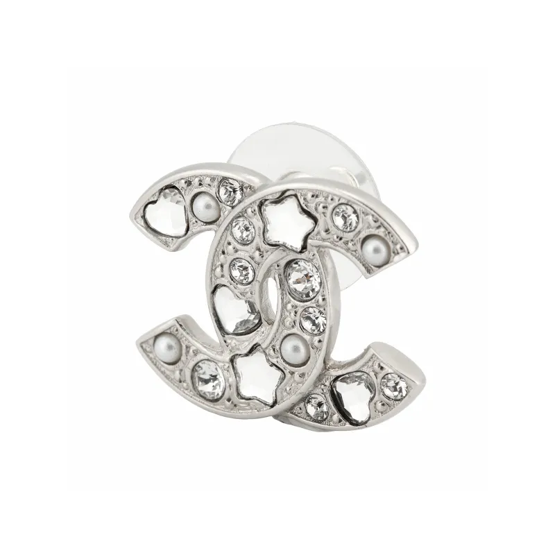CHANEL   Stud Earrings Unisex Silver-2