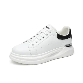 ΛOLUNKΛ Slip Resistant Water Resistant Height Increasing Low Top Skateboard Shoes Men's White