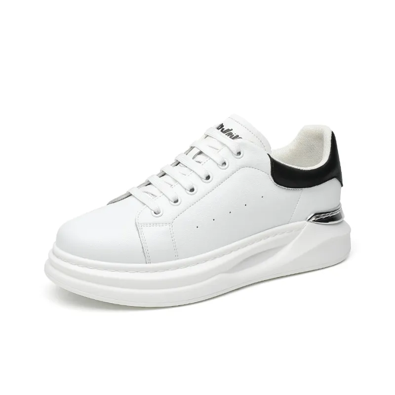 ΛOLUNKΛ Slip Resistant Water Resistant Height Increasing Low Top Skateboard Shoes Men's White-0