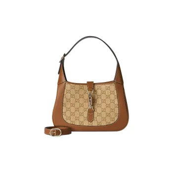 GUCCI Jackie 1961 Raffia Effect Fabric Handbag, Shoulder Bag Trumpets Women's Brown