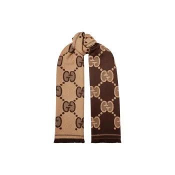GUCCI Wool Polyamide Metal Fiber Knit Scarves Women's Brown