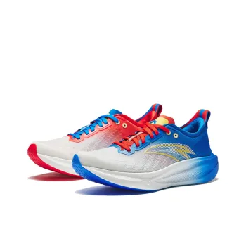 ANTA Running Shoes Men Low Top Left Ivory White Aurora Blue Right Ivory White Flame Orange Red