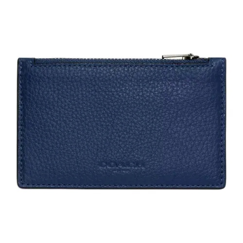 COACH High Quality Pebbled Leather Card Holder Mini Men's Dark Blue