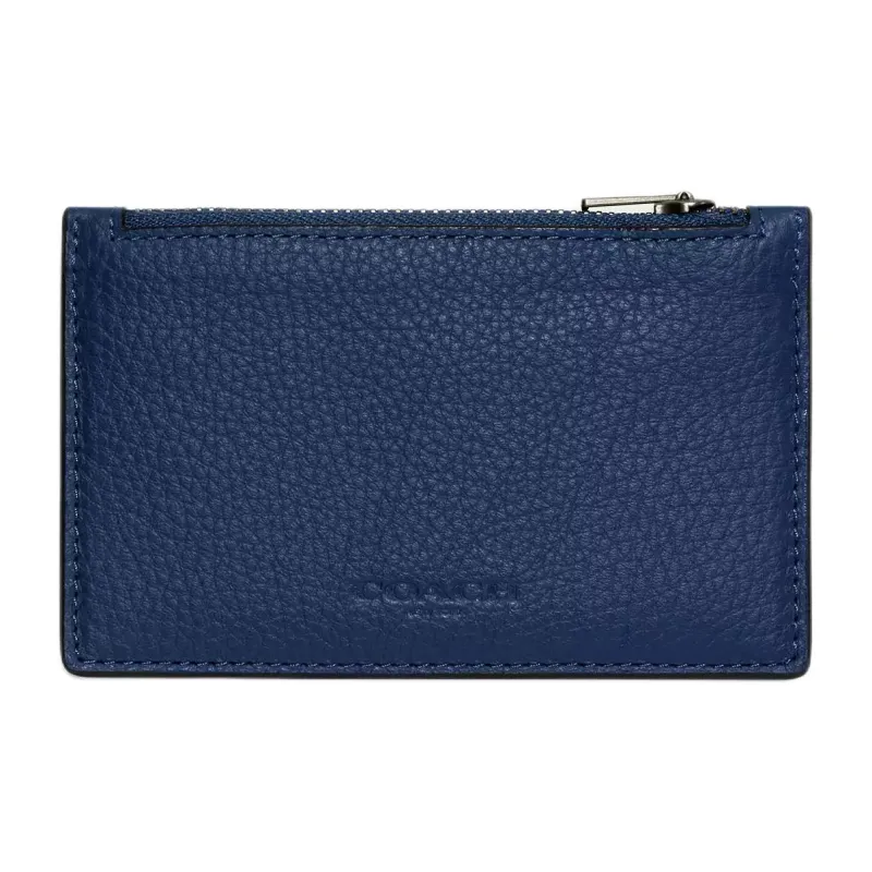COACH Refined Pebbled Leather Card Holder Mini Men's Dark Blue-0