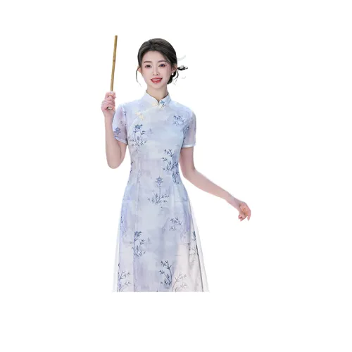 ENEESSI Spring Summer Release Cheongsam Women's Light Purple Light Blue