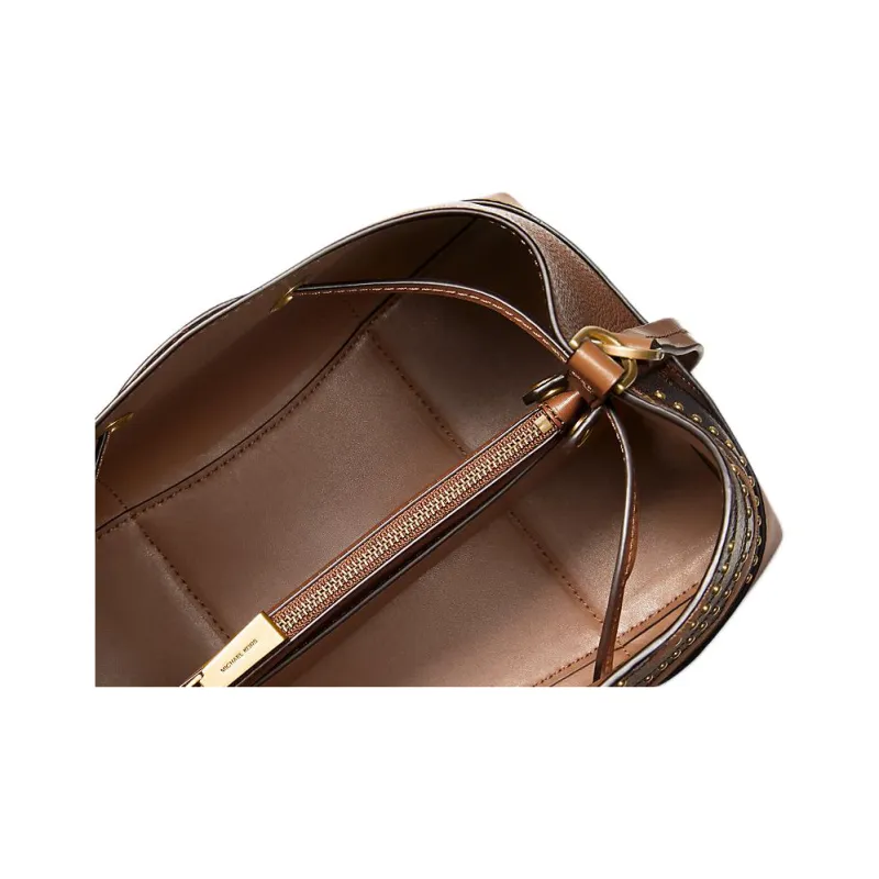 MICHAEL KORS Mercer Gallery Bucket Leather Bucket Bags One Shoulder Handbags Medium Size Women's Brown-3