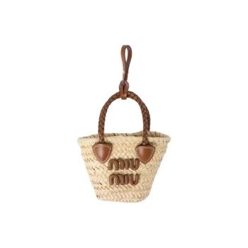 MIU MIU Calfskin One Shoulder Handbag Mini Women's Beige & Brown