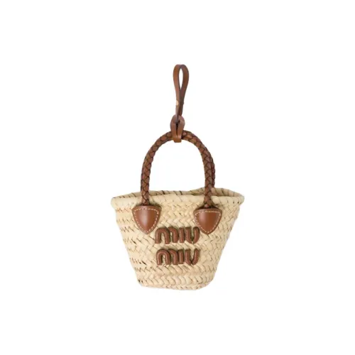 MIU MIU Calfskin One Shoulder Handbag Mini Women's Beige & Brown