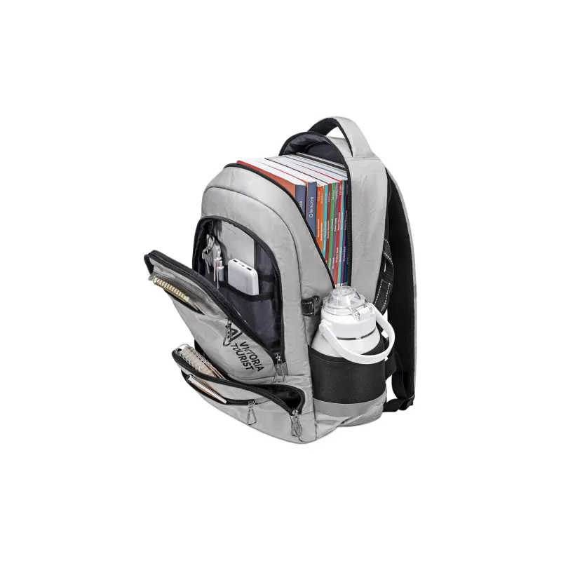 Victorian Traveler Fabric Double Shoulder Backpack Regular Unisex Silver Gray-2