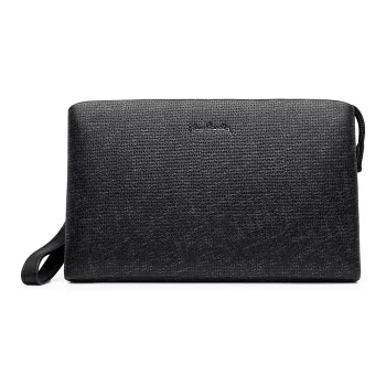 PIERRE CARDIN Top Grain Cow Leather Clutch Men's Black