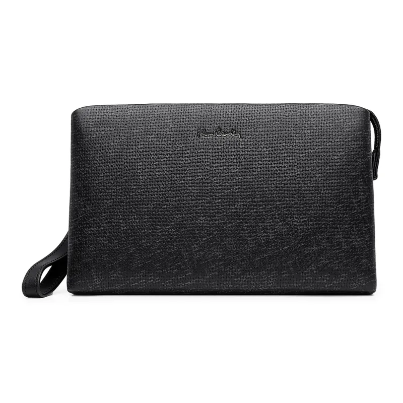 PIERRE CARDIN Top Grain Cow Leather Clutch Men's Black-0