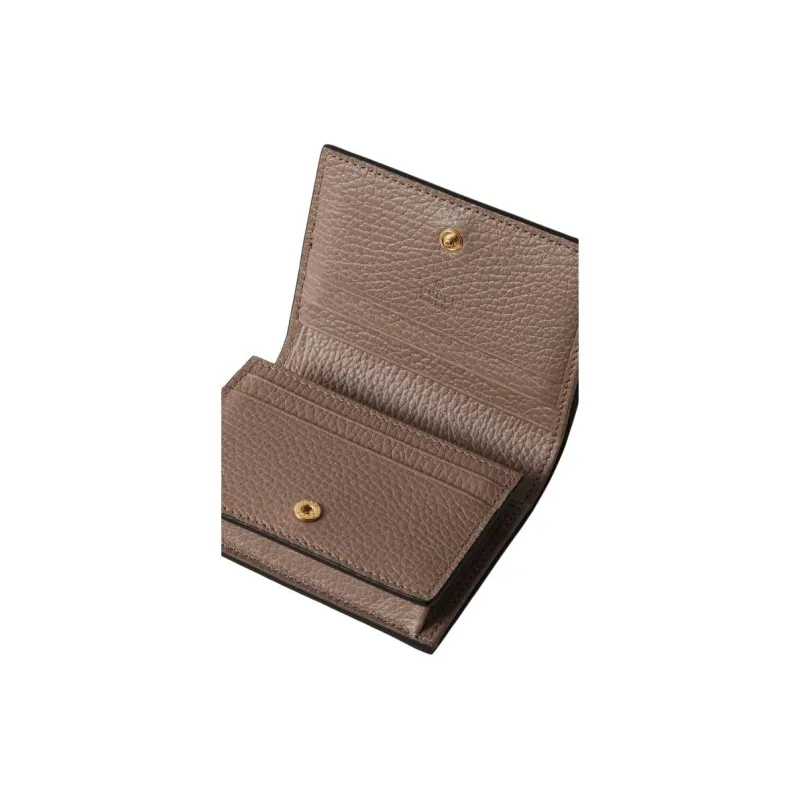 GUCCI GG Marmont Calfskin Card Holder Women's Light Taupe & Dark Brown-3