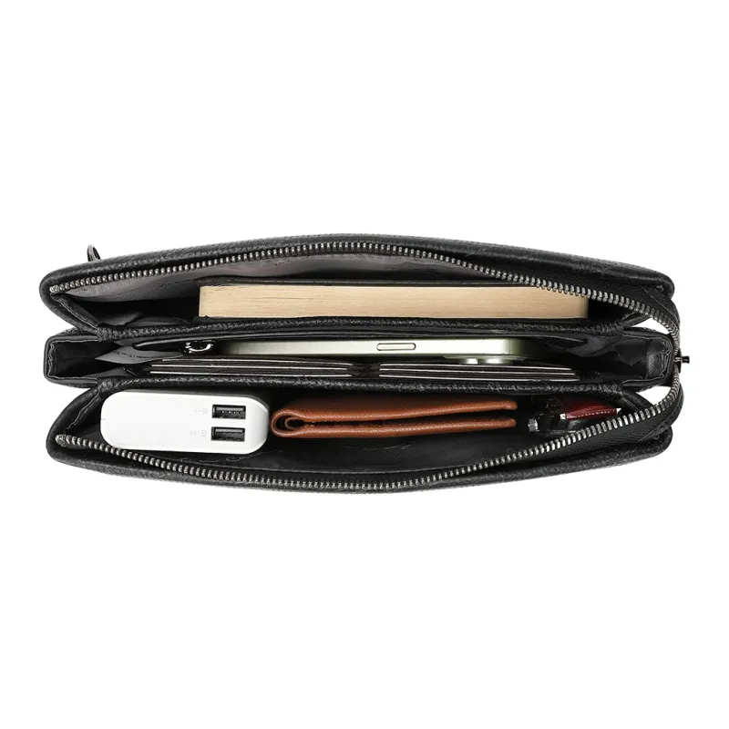 PIERRE CARDIN Top Grain Cow Leather Clutch Men's Black-5