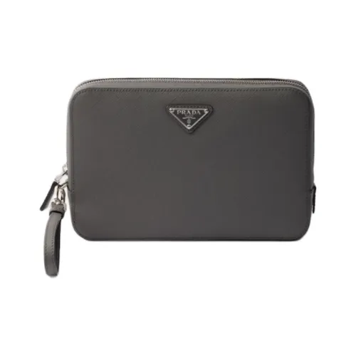 PRADA Saffiano Leather Clutch Men's Marble Gray