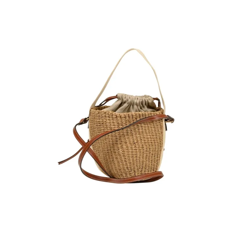 Chloe Woody Straw Bucket Bag, One Shoulder Handbag Women's Ecru-2