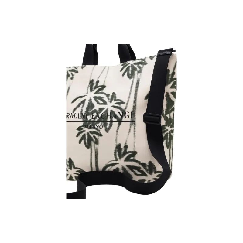 ARMANI EXCHANGEAE Cotton Tote Bag, Shopping Bag, Handbag Tubas Men's Raw White & Forest Green-3