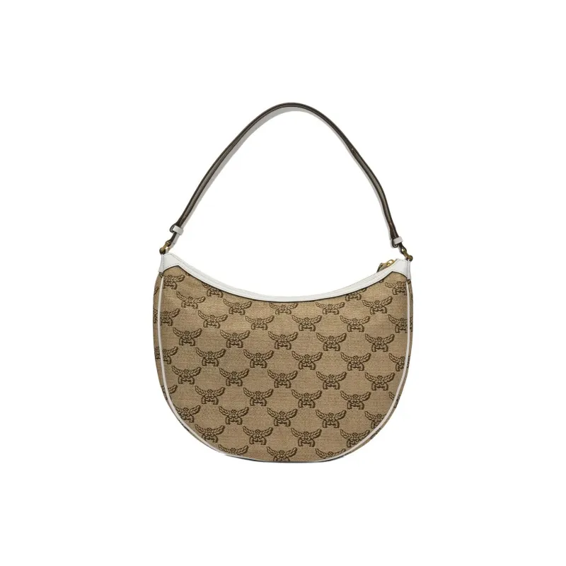 MCM Jacquard Fabric HOBO Bag Shoulder Bag Medium Size Women's Beige-2