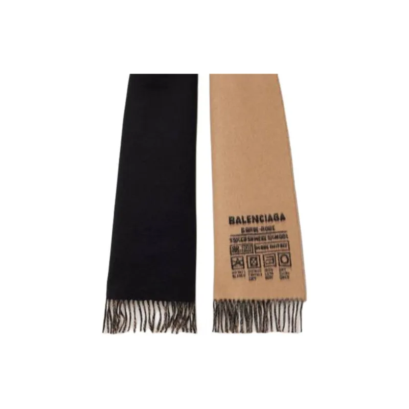 Balenciaga Cashmere Wool Knit Scarves Women's Beige-2