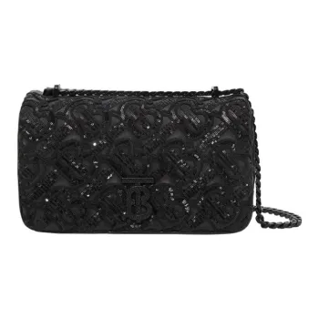 Burberry Monogram Sequined Leather Shoulder Bag Crossbody Bag Small Size Women's Black