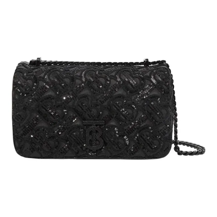 Burberry Monogram Sequined Leather Shoulder Bag Crossbody Bag Small Size Women's Black-0