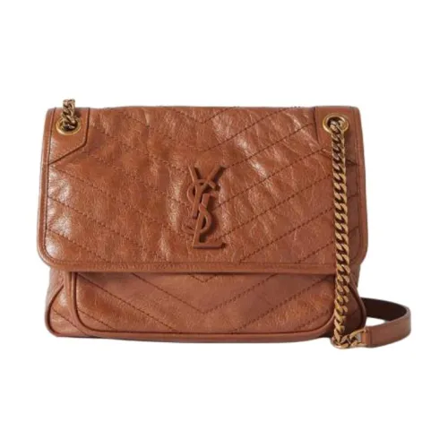 SAINT LAURENT Niki Leather Shoulder Bag Medium Size Women's Brown