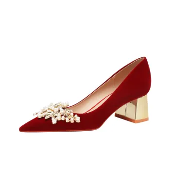 WEISHIBANGWEI Chunky Heel High Heels 4.5CM Women's Burgundy