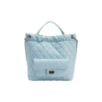 URBAN REVIVO Artificial Leather Diamond Pattern Backpack Women's Light Blue